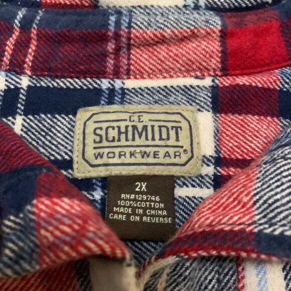 C.E. Schmidt Workwear Mens Red White & Blue Plaid Button-Up Flannel Shirt 2X - Picture 3 of 10